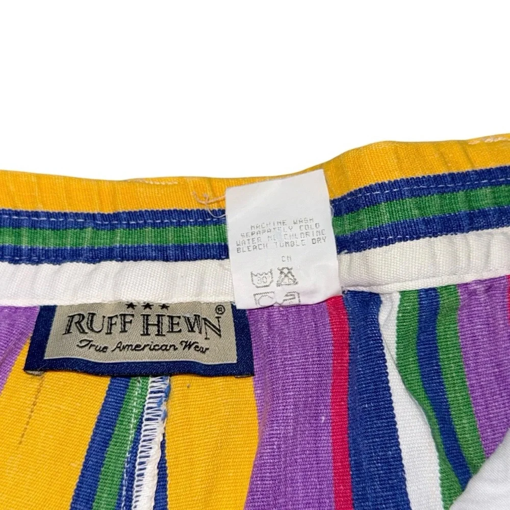Vintage 80s Ruff Hewn High Rise Bold Rainbow Stripe Pleated Shorts Sz 6 Cotton